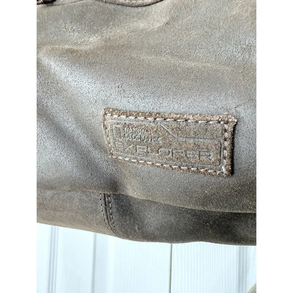 National Geographic Explorer Brown Suede‎ Khaki Canvas Trim Duffel Bag NEW